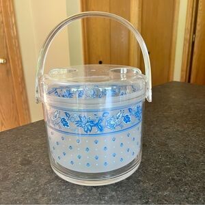 4pc Vintage Acrylic Ice Bucket Clear with Blue Floral